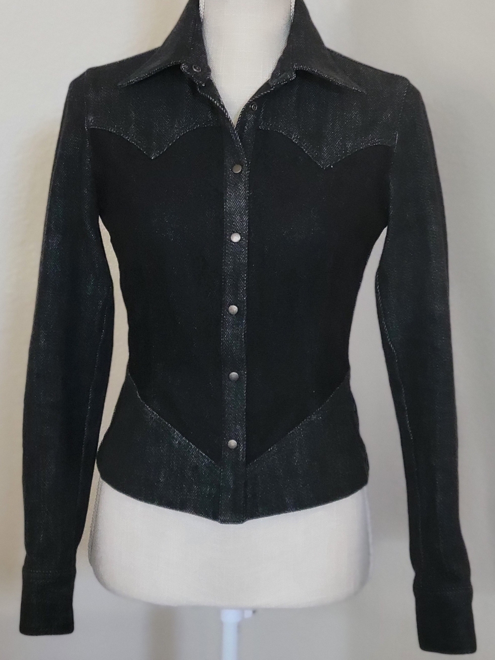 Pristine Vintage 90s Todd Oldham Denim & Lace Western Shirt